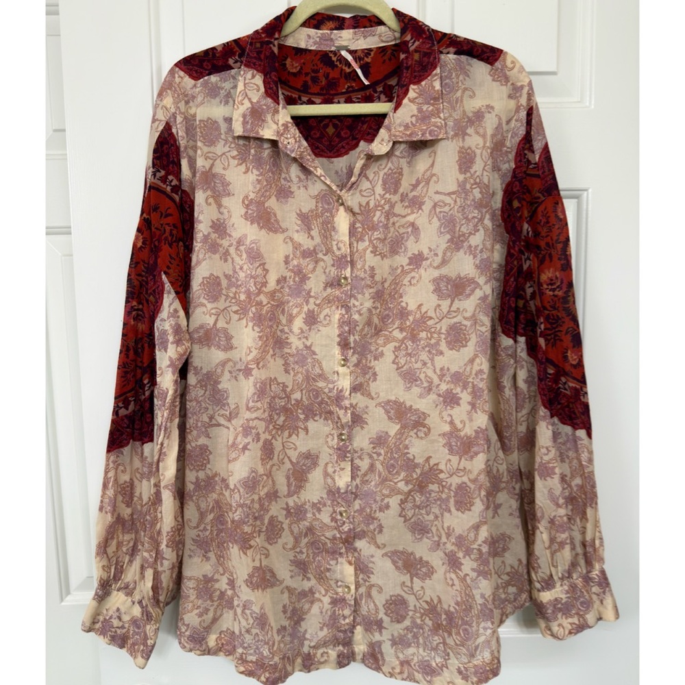 Free People Rosebud Paisley Blouse|Size XL